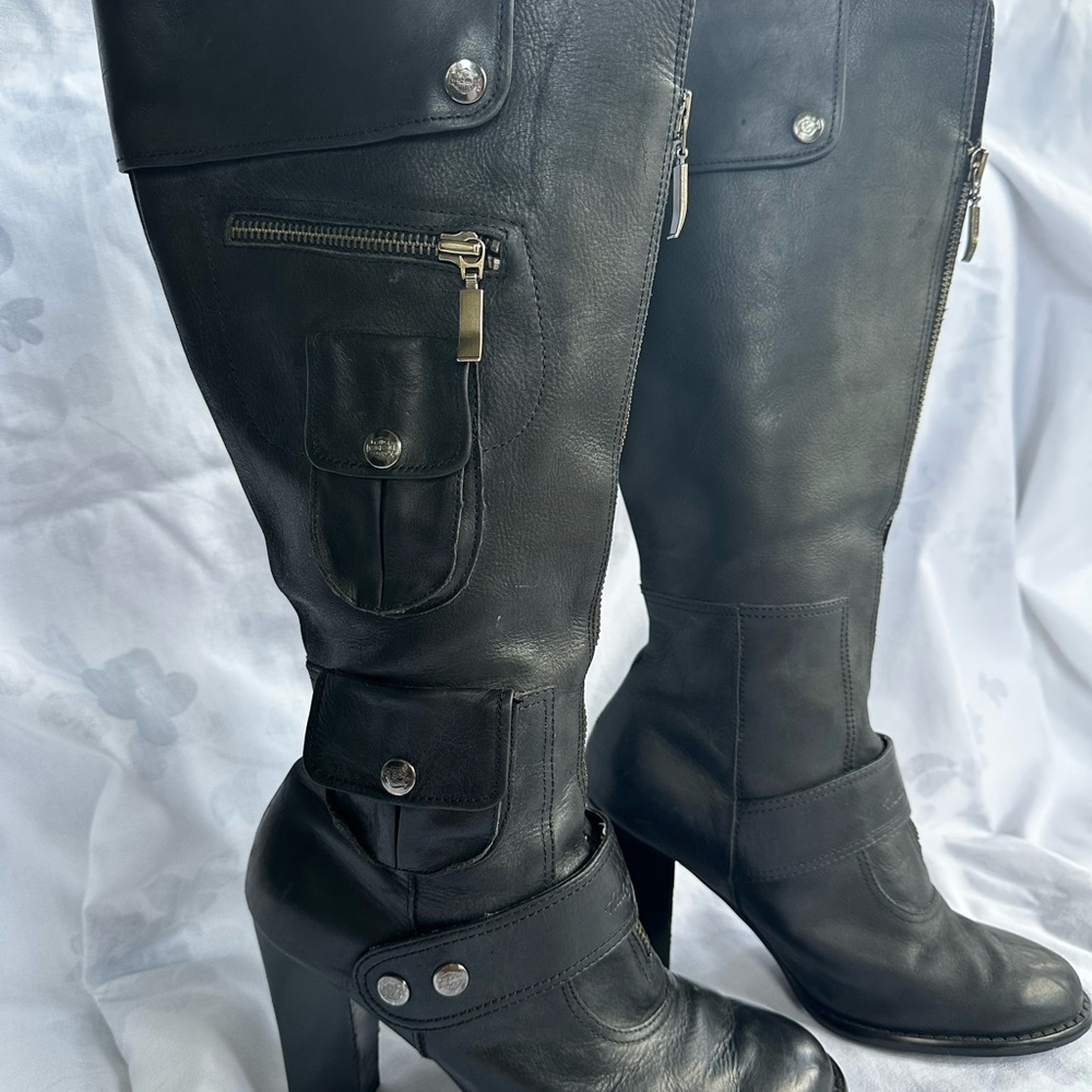 Harley-Davidson Black Heeled Boots with Chunky Heel